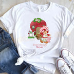 Cute Strawberry Shortcake T-Shirt for Women Retro Cartoon Printed T Shirts Loose Short Sleeved Tops Casual Round Neck Tees
