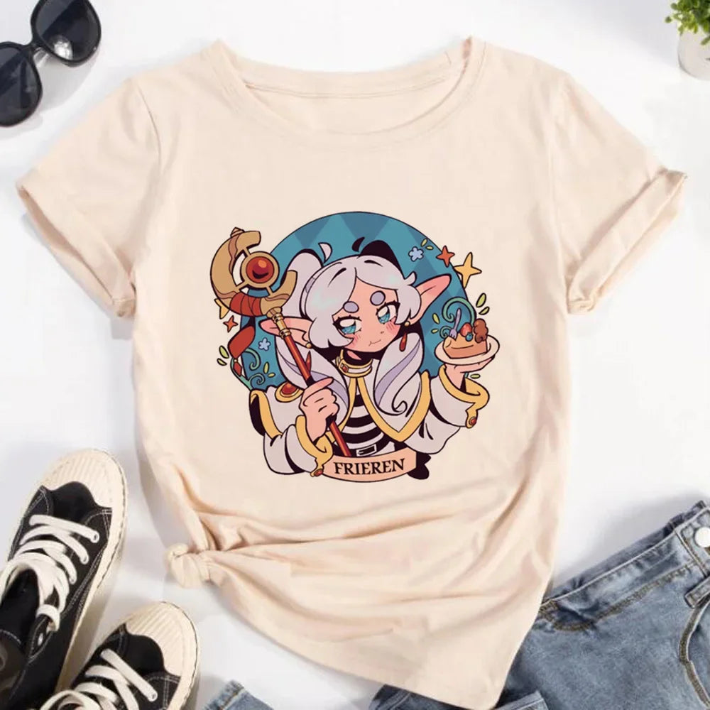 Frieren Tshirt Women Streetwear Anime Funny T-shirts Girl Y2k Designer Funny Female Clothing
