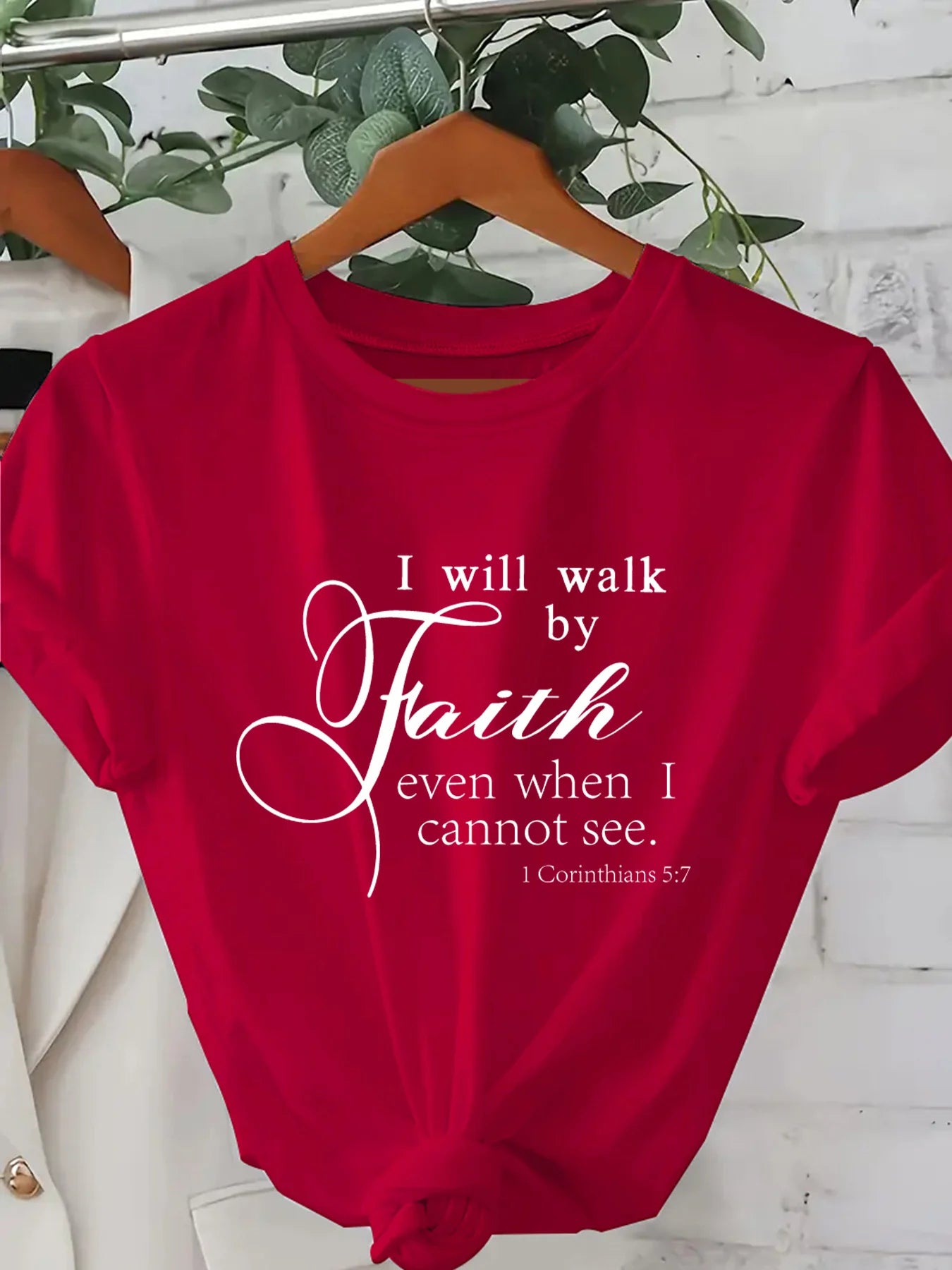 Walk By Faith Women's Tee - Bible Verse Graphic Pink Casual Top