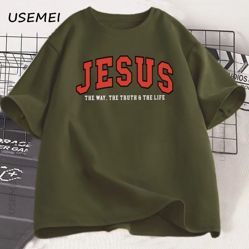Jesus T Shirt The Way The Truth The Life Tshirt Christian Varsity Football Tees Bible Verse Faith T-shirt Men Women Clothes
