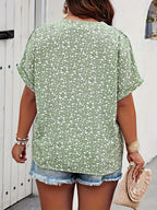 Plus Size Summer Floral Print Shirt for Women Casual Office Lady Fashionable European and American Style Loose Tops