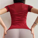 Women Yoga Shirts Sports T Shirt Summer Short Sleeve Round Neck Breathable Stretchy GYM Yoga Slim Fitness Active Top Tee