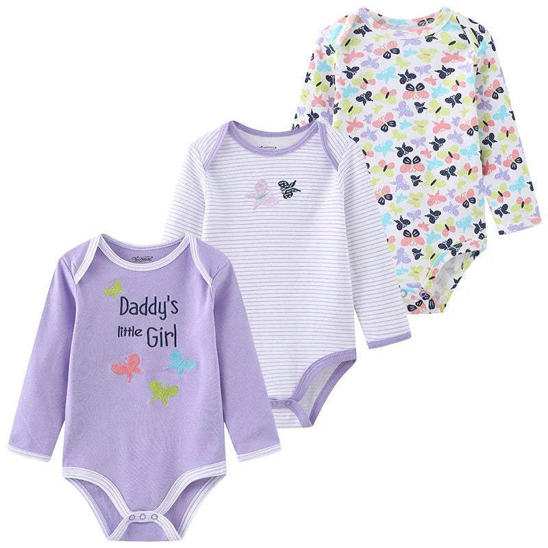 Kiddiezoom 3 Pcs Newborn Cartoon Long Sleeve 100%cotton Baby Boy Girl Bodysuit Soft Infant Onesies Clothes