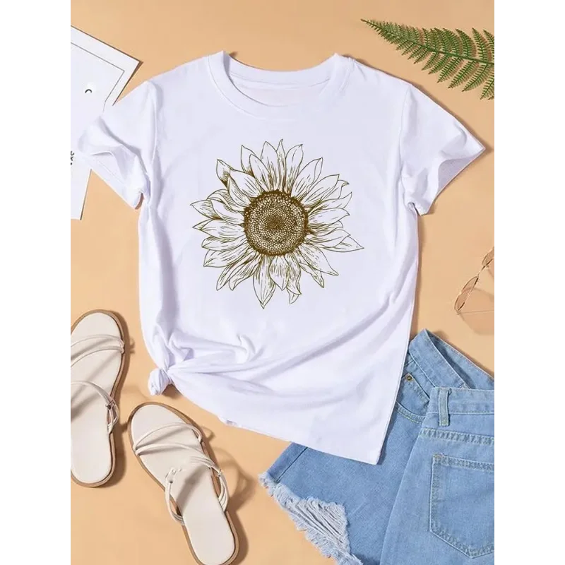 Graphic T-shirt Women Top Lady Female Shirt Tee Flower Carto Women Clothes Aesthetic Clothes Tops