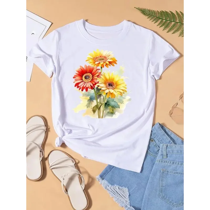 Graphic T-shirt Women Top Lady Female Shirt Tee Flower Carto Women Clothes Aesthetic Clothes Tops