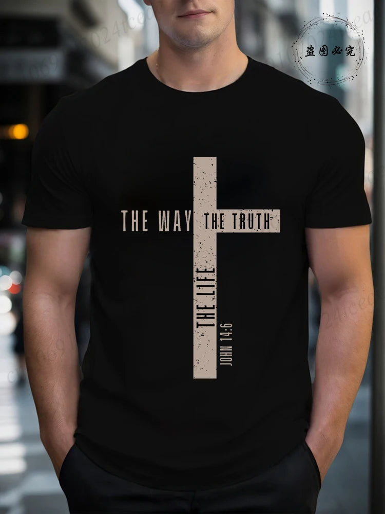 Mens Jesus Is King T-Shirts,The Way The Truth The Life Tops,Bible Verse Jesus Shirt,Mens Christian T-Shirt,Cross Vintage Tees