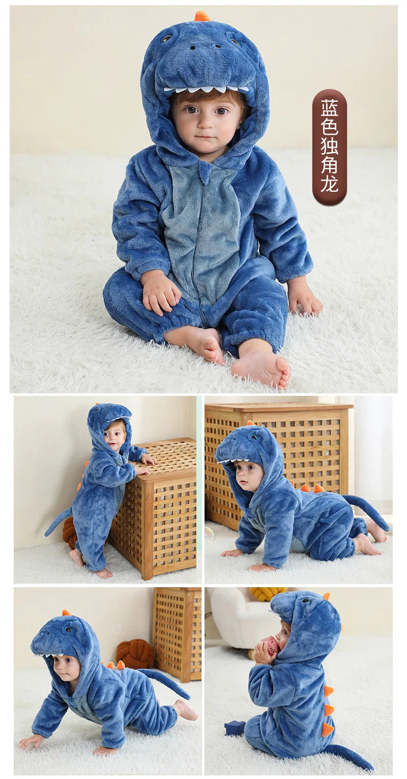 Cartoon Flannel Baby Rompers Unicorn Rabbit Dinosaur Pajamas Cotton Baby Boy Girls Animal Costume Baby Jumpsuit Kigurumi Outfits