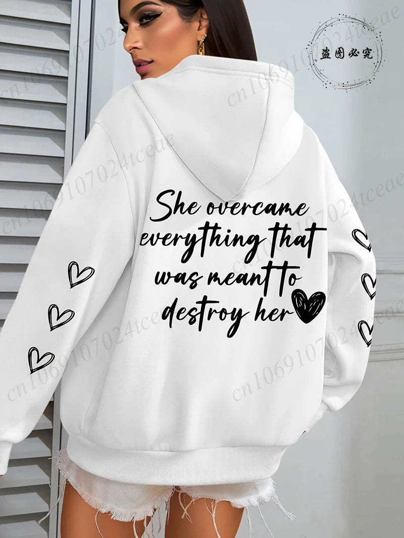 She Overcame Everything That Hooded Tops Graphic Printing Hoodies Clothing Pullover Men Women Hoodies Sweatshirts Oversized