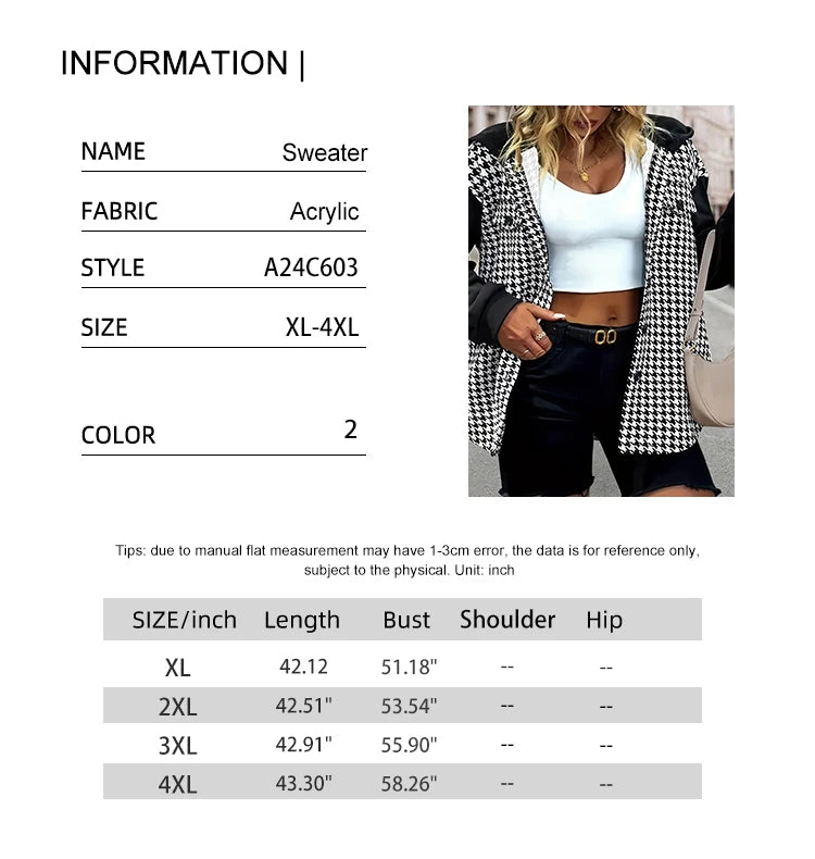 Plus Size Women's Autumn and Winter Pop Hooded Leopard Print Colour Block Sweater Casual Style Acrylic Material