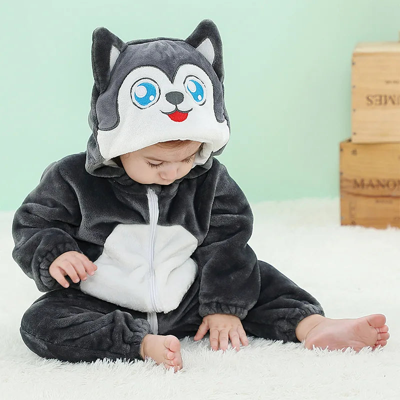 Cartoon Flannel Baby Rompers Unicorn Rabbit Dinosaur Pajamas Cotton Baby Boy Girls Animal Costume Baby Jumpsuit Kigurumi Outfits