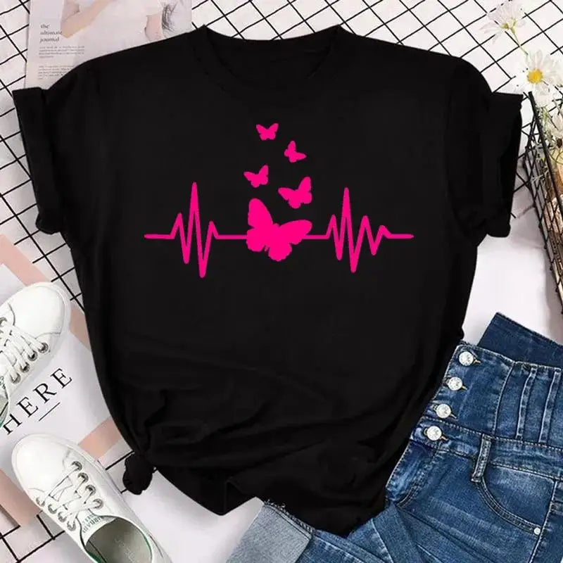 Fashion Women Men T Shirt Colorful Butterfly Petal Graphic Print T Shirt Casual Crew Neck Short Sleeve Plus Size T Shirt Unisex