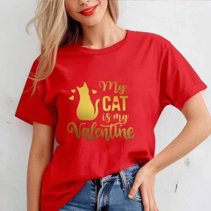 New Tshirts for Women Casual T Shirts Casual Tee Clothes Valentine Leopard Love Heart Printed T-Shirts Hip Hop Street Tops