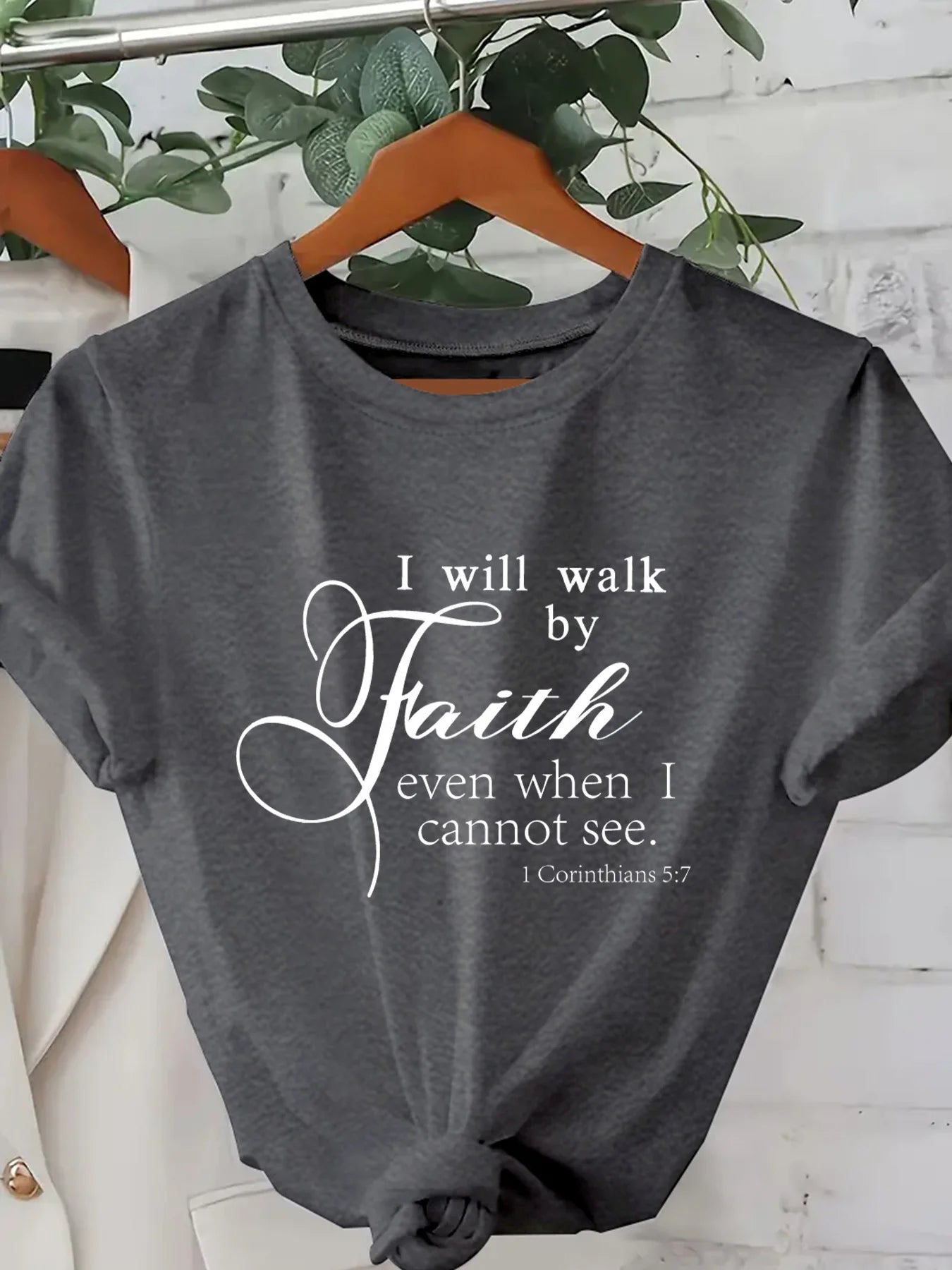Walk By Faith Women's Tee - Bible Verse Graphic Pink Casual Top
