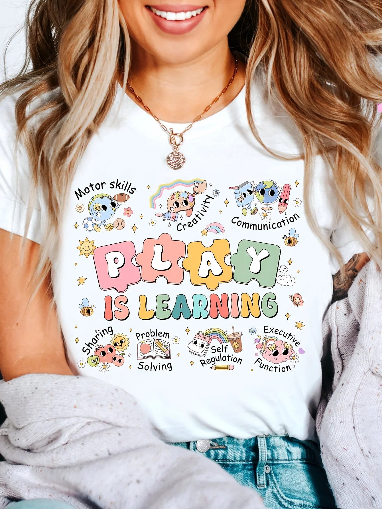 Spring and summer letter printed round neck T-shirt, casual short sleeved top, plus size women's clothing