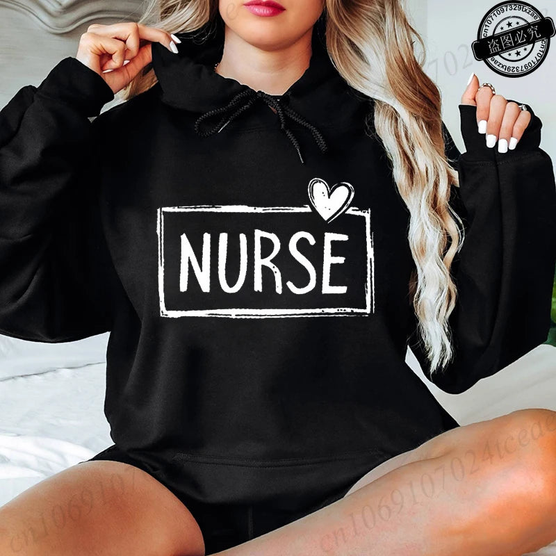 Nurse Print Women Hoodies, Casual Nurse Life Graphic Sweatshirts Tops, Nursing Student Gift, Soft Long Sleeve Hoodies for Ladies