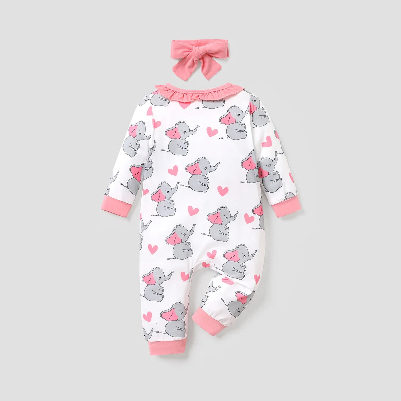 PatPat 2pcs All Over Cartoon Koala Print White Long-sleeve Ruffle Snap-up Baby Jumpsuit Set Soft and Comfortable