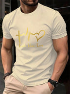 Men's Summer 100% Cotton Fashionable Casual Loose Large Size FAITH HOPE LOVE Printed Sports Round Neck Short Sleeve T-shirt Top