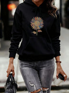 Women's autumn and winter warm and loose casual heart-shaped printed velvet long sleeved hooded sweatshirt