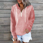 Plus size women's clothing hoodies casual home wear women's zipper hooded pockets solid color waffle grid long sleeved hoodies