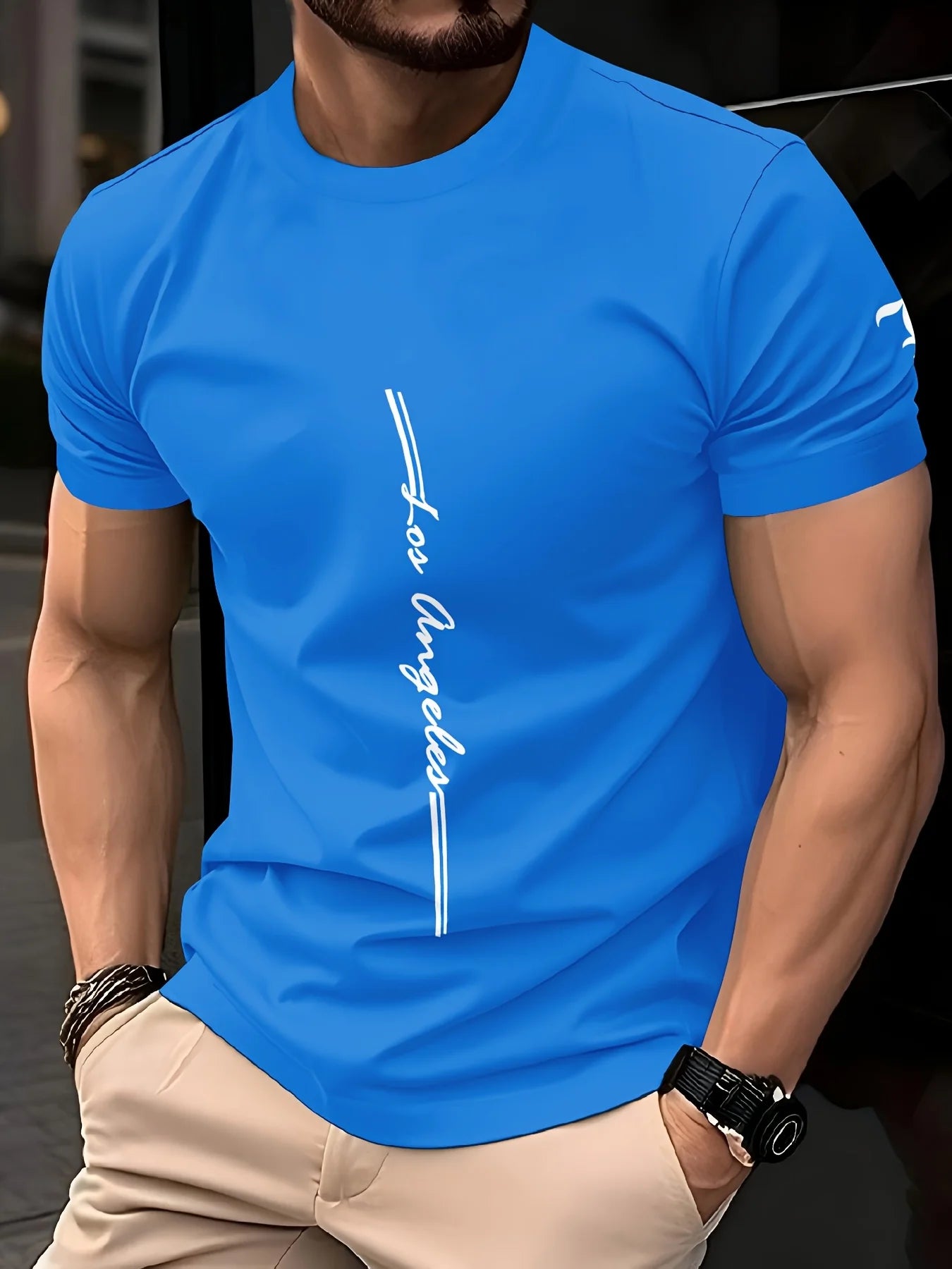Men's quick drying breathable loose training round neck T-shirt with letter pattern printed on the fabric durable outdoor casual