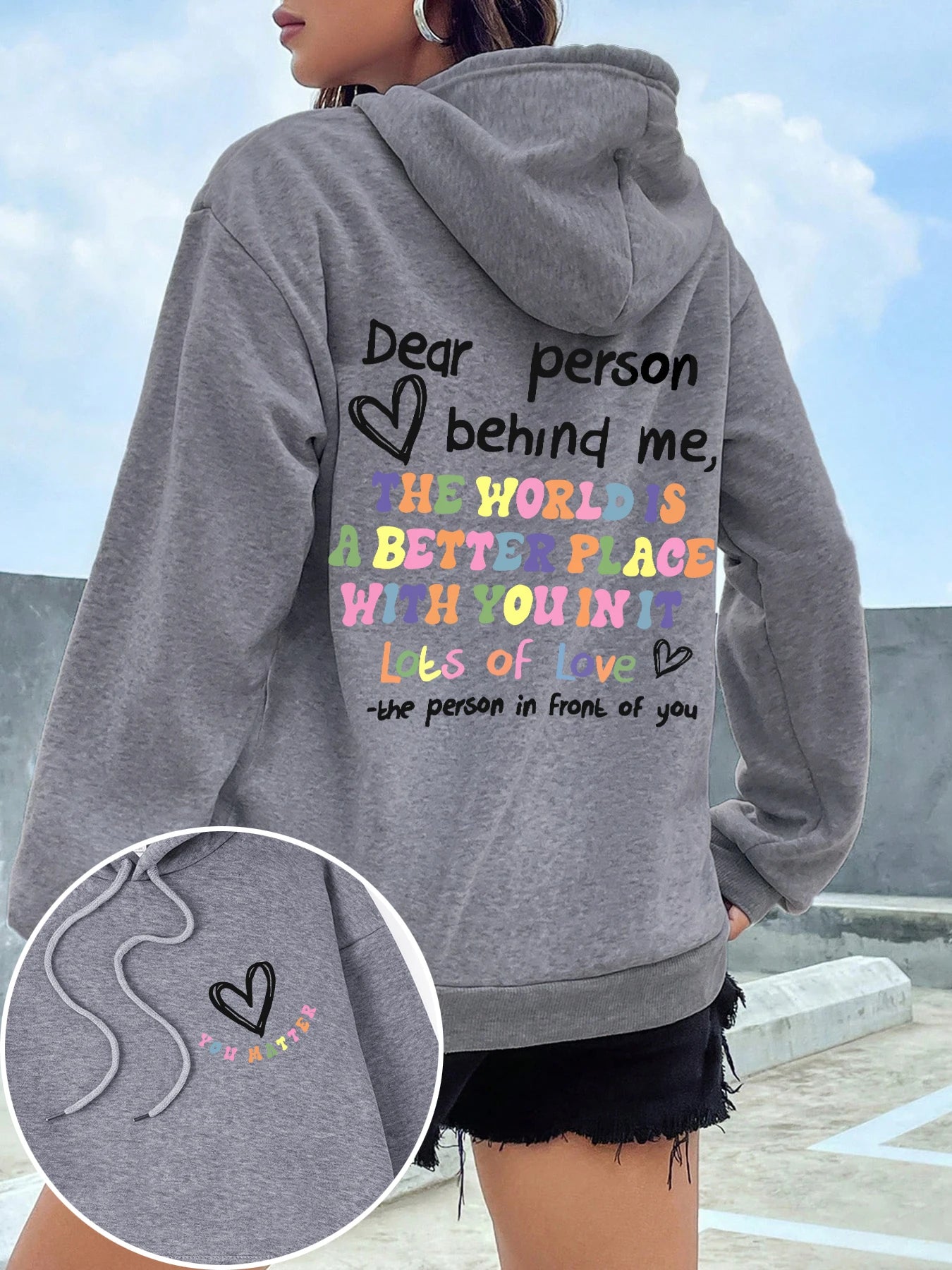 Dear Person Behind Me Plus Size Hoodie Women Colored Letters Warm Fleece Hoody Fur-liner Spring Autumn Sweatshirt Y2K Casual Top