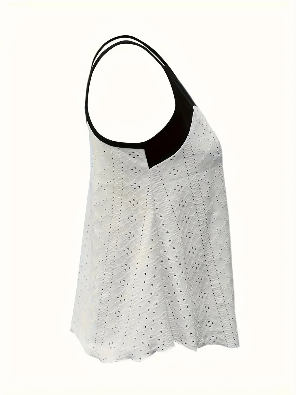 Plus Size Black & White Color Block Eyelet Embroidery Spaghetti Strap Top