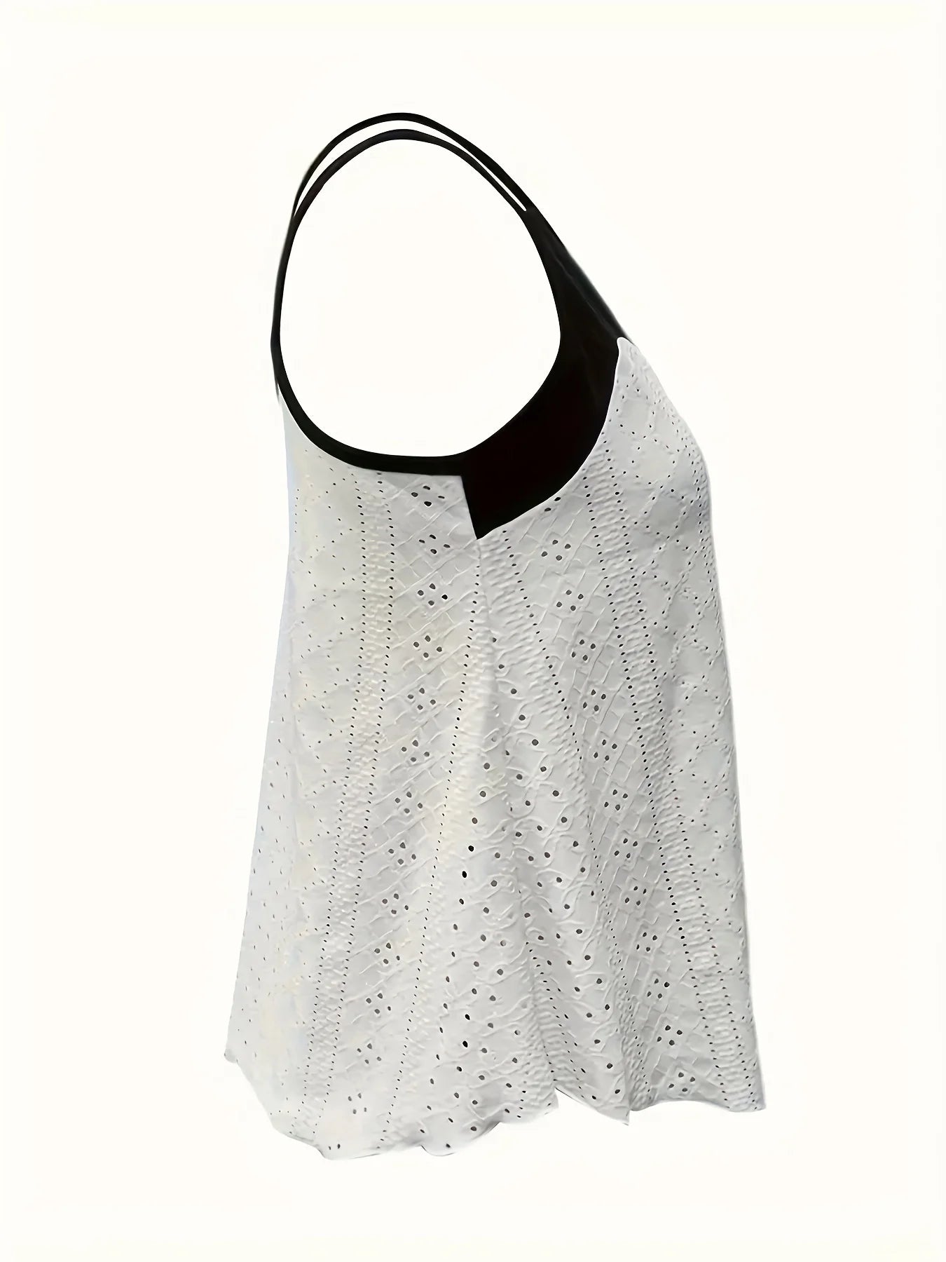 Plus Size Black & White Color Block Eyelet Embroidery Spaghetti Strap Top