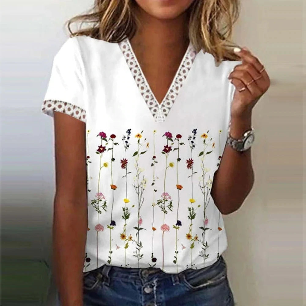Summer Women's T-Shirts Casual Loose Short Sleeves T-Shirts Women Fashion Elegant Tops
