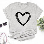 New Women T Shirt Cute Than Heart Printed T-shirt Fashion Love Heart Loose Short Sleevs Round Neck T-shirt Casual Female Tops