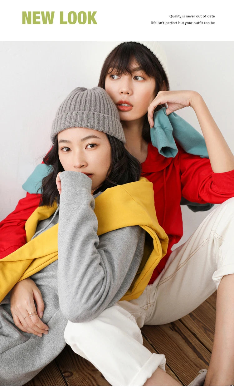 Women Hoodies 100% Cotton Spring Autumn Loose Long Sleeve Pullovers Solid Casual Ladies Outerwear Hooded Hoodie Womens Clothing