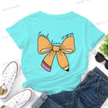 Women's Inspirational Teacher Graphic T Shirt Pencil Bow Design Short Sleeve Tee Gifts for Teacher's Day Crew Neck Classic Tops