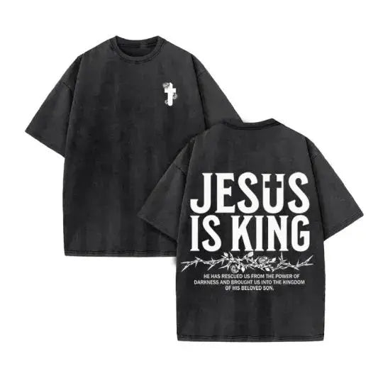 Jesus Christian Design New Summer Men's Top T-shirt Wash Short Sleeve Street Print Vintage T-shirt Oversized for Men and Women