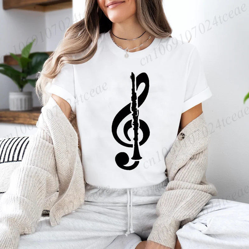 Women's T-shirts Music Note Heartbeat Printed T-Shirt Music Lover Funny Graphic Tee Shirts for Men Women Fashion T-Shirts Tops