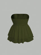 Plus Size Women's 2025 Summer New Sleeveless Tube Holiday Style Solid Color Double Layer Ruffle Swing Tube Women's Tops