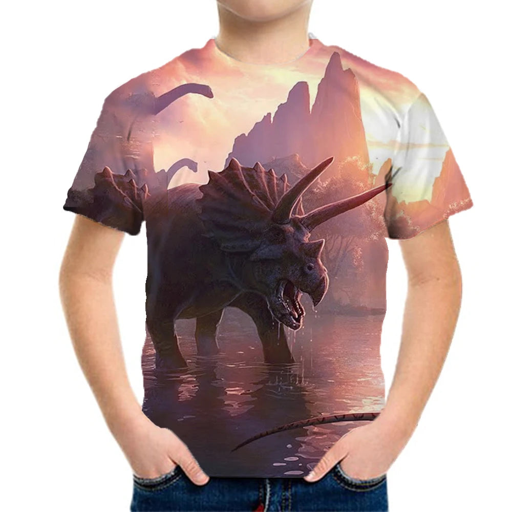 Children's Clothing Boys Tshirt Children's T-Shirts 3D Dinosaur Graphic Print Kids Summer Clothes Fashion Casual Tees Girl Tops