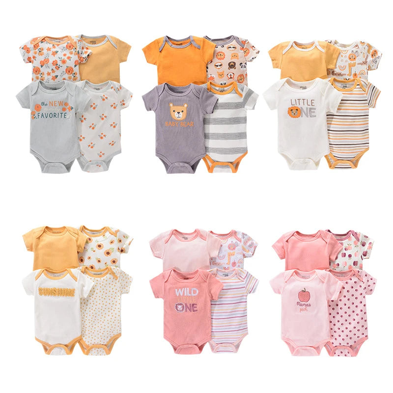 4Pieces Cotton Newborn Bodysuit Print Baby Girl Clothes 0-12M Cartoon Baby Boy Clothes Summer Short Sleeve Romper Bebes