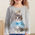 Children's Clothing Girl T-Shirts Top Long Sleeve Children T-Shirt Cute Cat Print Casual Kids Summer Autumn Clothes Girl Clothes