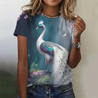 Fashion Women's T-shirt With Cute Peacock Graphic 3D Printed Short Sleeve Summer T-shirts Oversized Loose Women's Clothing
