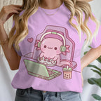 Girls' Summer Clothes Cute Axolotl Playing Games Graphic T-Shirt 3D Print Tie Dye Children's Clothing for Girl Short Sleeve Tee