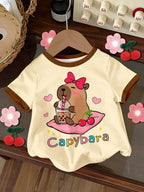 Girl Clothing Summer 3D Print T-Shirt Kawaii Cat Graphic Kids Girls Clothes Outdoor Short Sleeve Causal Children Top for Girls