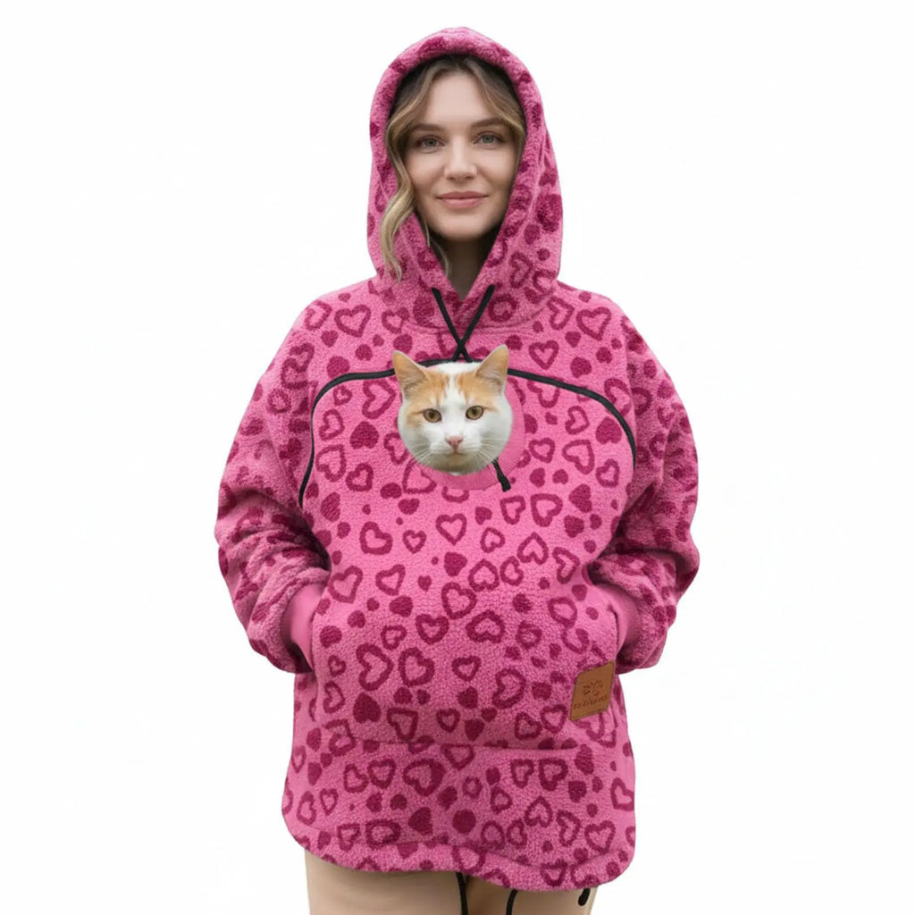 Ladies Winter Hooded Lamb Velvet Zipper Kangaroo Pocket Cat Dog Mommy Outwear Sweatshirt Comfortable Street Style Trendy Fashion