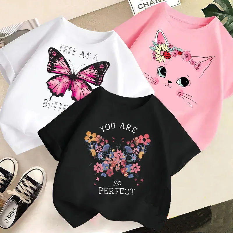 Girls Short Sleeve T-shirt Summer New Children's Top Loose Fashion Short Sleeves Clothes  Kids Clothes
