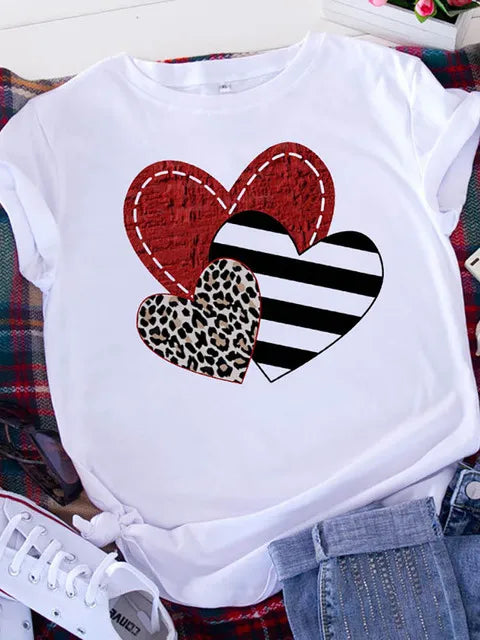 Plus Size Brave Soul L American Retro Letters Love White T-shirt Women Short Sleeve Round Neck Casual Top Summer Aesthetics Tops