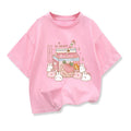 Girls Loose Strawberry Milk Shake Casual T-shirt Kids Short-Sleeve Cartoon Graphic Pink Summer Kids Clothing Tops Tee