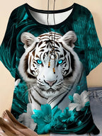 Summer 2025 Women Plus Size Casual T-shirt 3D Tiger Print Short Sleeved Women Sports Casual T-shirt Quick Drying and Breathable