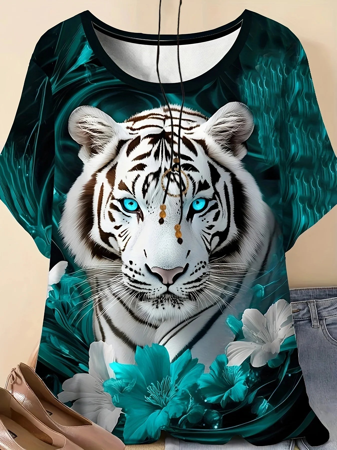 Summer 2025 Women Plus Size Casual T-shirt 3D Tiger Print Short Sleeved Women Sports Casual T-shirt Quick Drying and Breathable