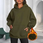 Plus Size Solid Color Kangaroo Pocket Casual Long Sleeve Hoodie, Women's Sweatshirt For Fall & Winter