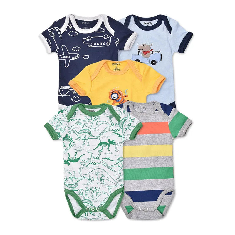5Pcs 3M-24M Short Sleeve Cotton Winggle-in Jumpsuit Infant Baby Bodysuit