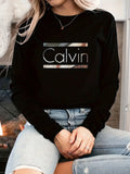 Faith Print Crew Neck T shirt Casual Long Autumn winter top women's long sleeved T-shirt loose comfortable black  white