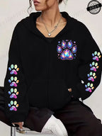Women Zip Up Hoodies Watercolor Paw Printed Zipper Jackets Coats Autumn Winter Hoody Sweatshirt Fashion Casual Zip Up Hoodie Top